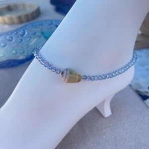 Blue Beaded Anklet with Hawaiian Shell Charm